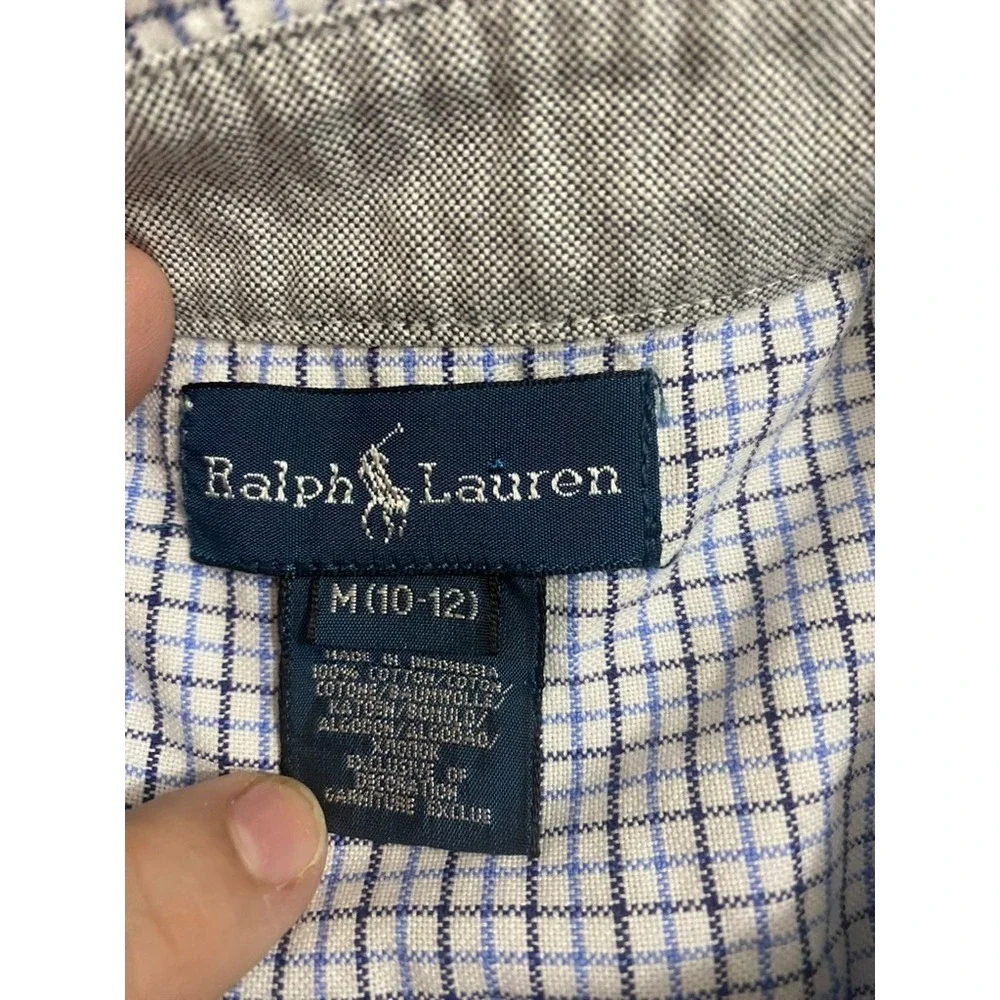 Ralph Lauren Boys Blue White Tattersall Check Button‎ Down Shirt Size M 10-12